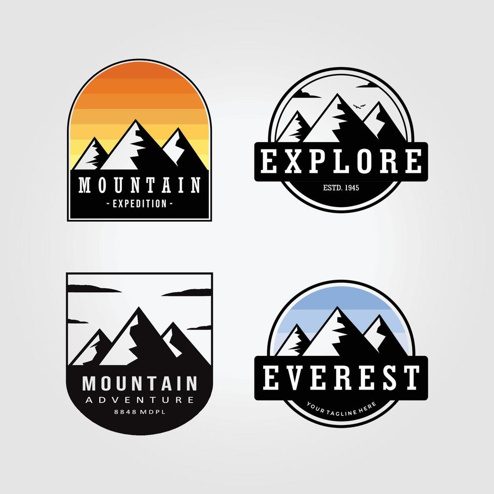 Définir l'aventure de la montagne en plein air logo vector illustration design vintage