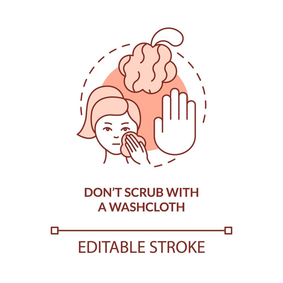 ne frottez pas avec l'icône de concept de terre cuite de gant de toilette. procédure pour éviter l'illustration de la ligne mince d'idée abstraite. dessin de contour isolé. trait modifiable. roboto-medium, myriade de polices pro-gras utilisées vecteur