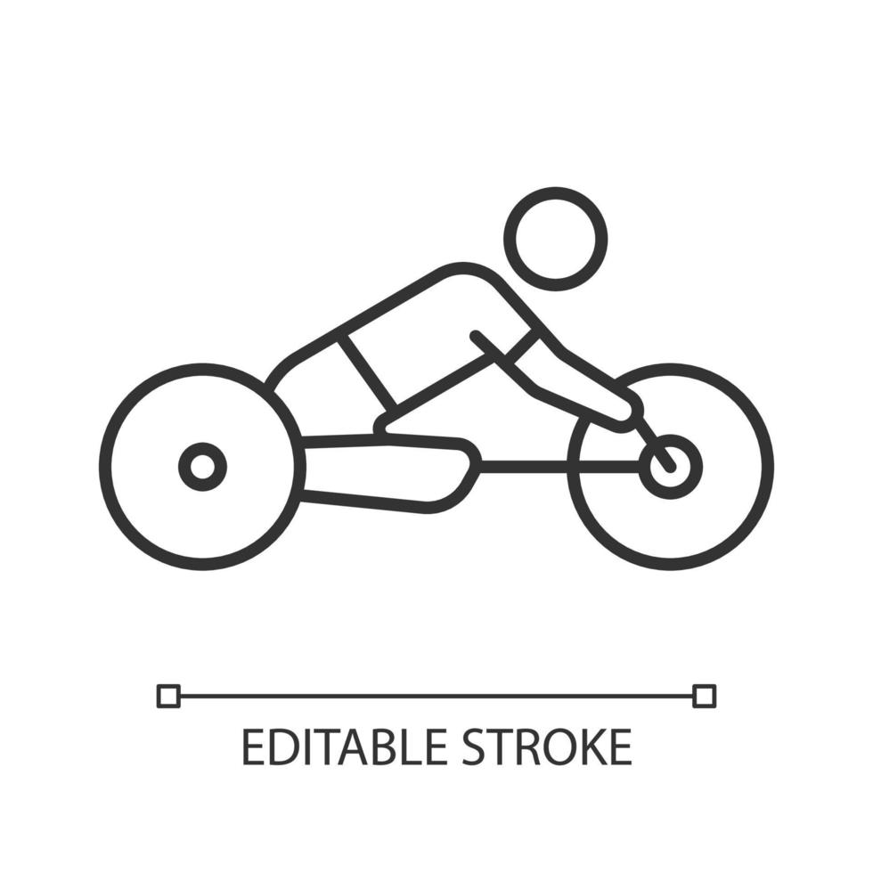 icône linéaire de cyclisme sur route adaptatif. course de vélo de route. compétition cycliste. sportif en situation de handicap. illustration personnalisable en ligne mince. symbole de contour. dessin de contour isolé de vecteur. trait modifiable vecteur