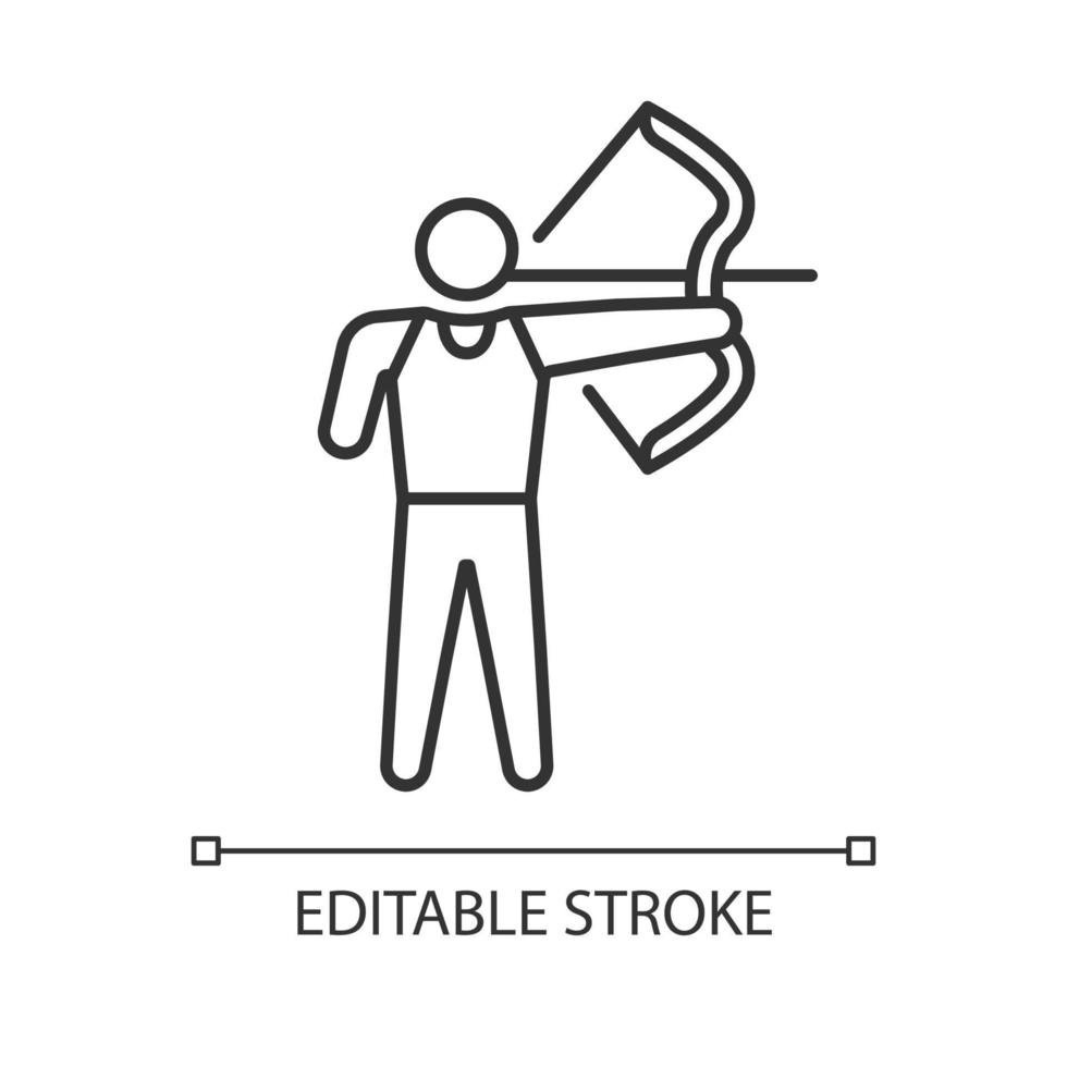 icône linéaire de tir à l'arc. tir à l'arc. compétition sportive de précision. athlète handicapé. illustration personnalisable en ligne mince. symbole de contour. dessin de contour isolé de vecteur. trait modifiable vecteur