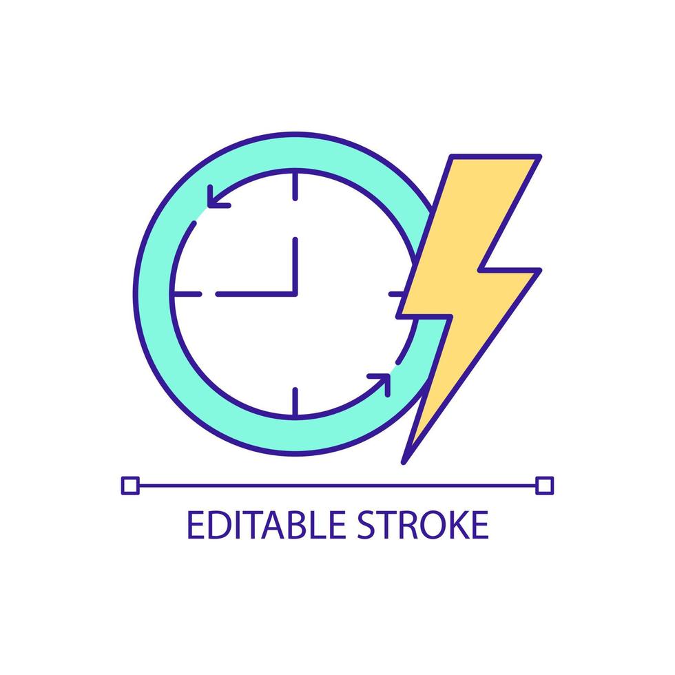 heure de l'icône de couleur rvb de réduction de charge du réseau électrique. planification de la consommation d'énergie. période tarifaire inférieure. illustration vectorielle isolée. dessin au trait rempli simple. trait modifiable. police arial utilisée vecteur