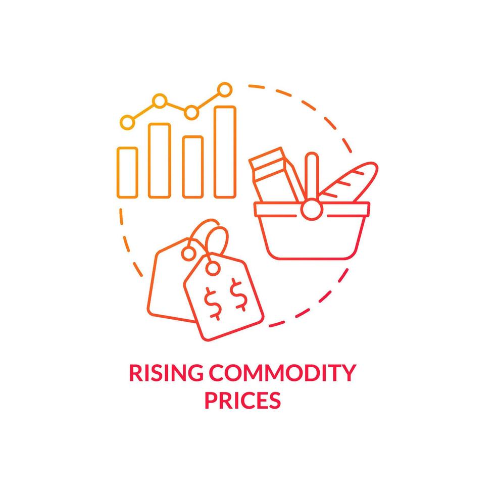 icône de concept de gradient rouge en hausse des prix des matières premières. produit primaire. l'économie de marché désavantage l'illustration de la ligne mince de l'idée abstraite. dessin de contour isolé. myriade de polices pro-bold utilisées vecteur