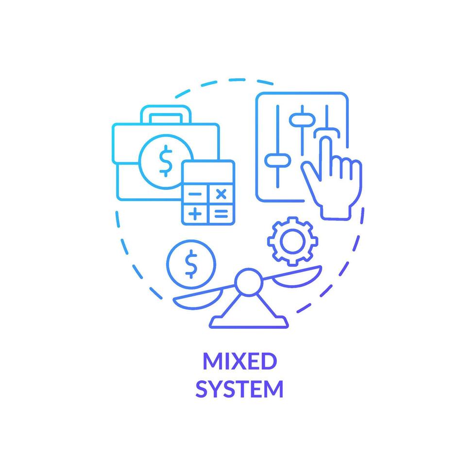 icône de concept de dégradé bleu système mixte. secteurs public et privé. types de systèmes économiques idée abstraite illustration en ligne mince. dessin de contour isolé. myriade de polices pro-gras utilisées vecteur
