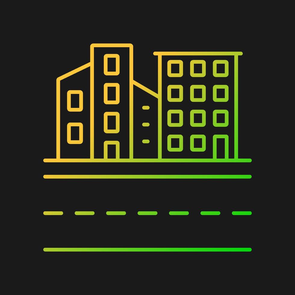 icône de vecteur de gradient de terre urbaine pour le thème sombre. villes et cités. zone d'habitation et industrielle. paysage de bâtiments. symbole de couleur de ligne mince. pictogramme de style moderne. dessin de contour isolé de vecteur