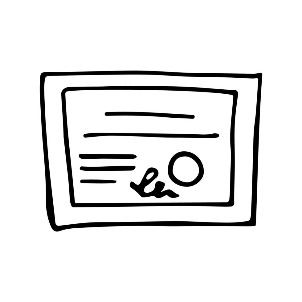 icône de vecteur de certificat dans le style doodle isolé sur fond blanc. symbole de diplôme pour l'obtention du diplôme. illustration dessinée à la main