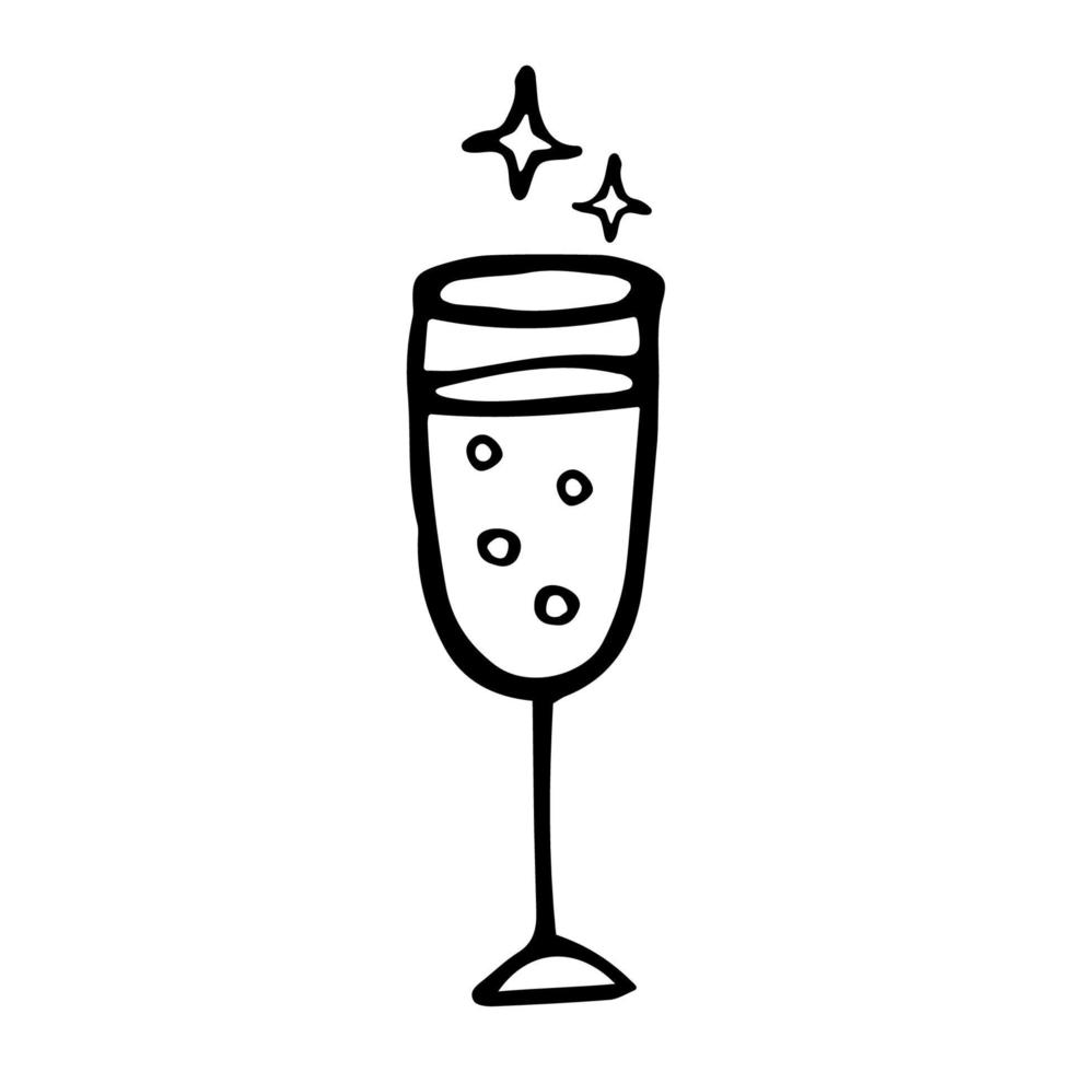 icône de vecteur de verre de champagne dans le style doodle. illustration isolé sur fond blanc. grillage de mariage, verres à vin mousseux. signe de célébration dessiné à la main