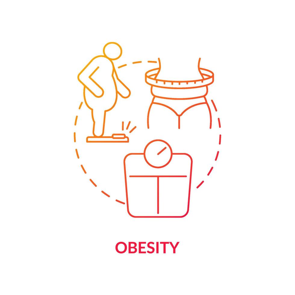 icône de concept de gradient rouge d'obésité. facteur de risque d'arthrite idée abstraite illustration de ligne mince. raison de l'arthrose. dommages aux articulations des genoux et des hanches. dessin de couleur de contour isolé de vecteur