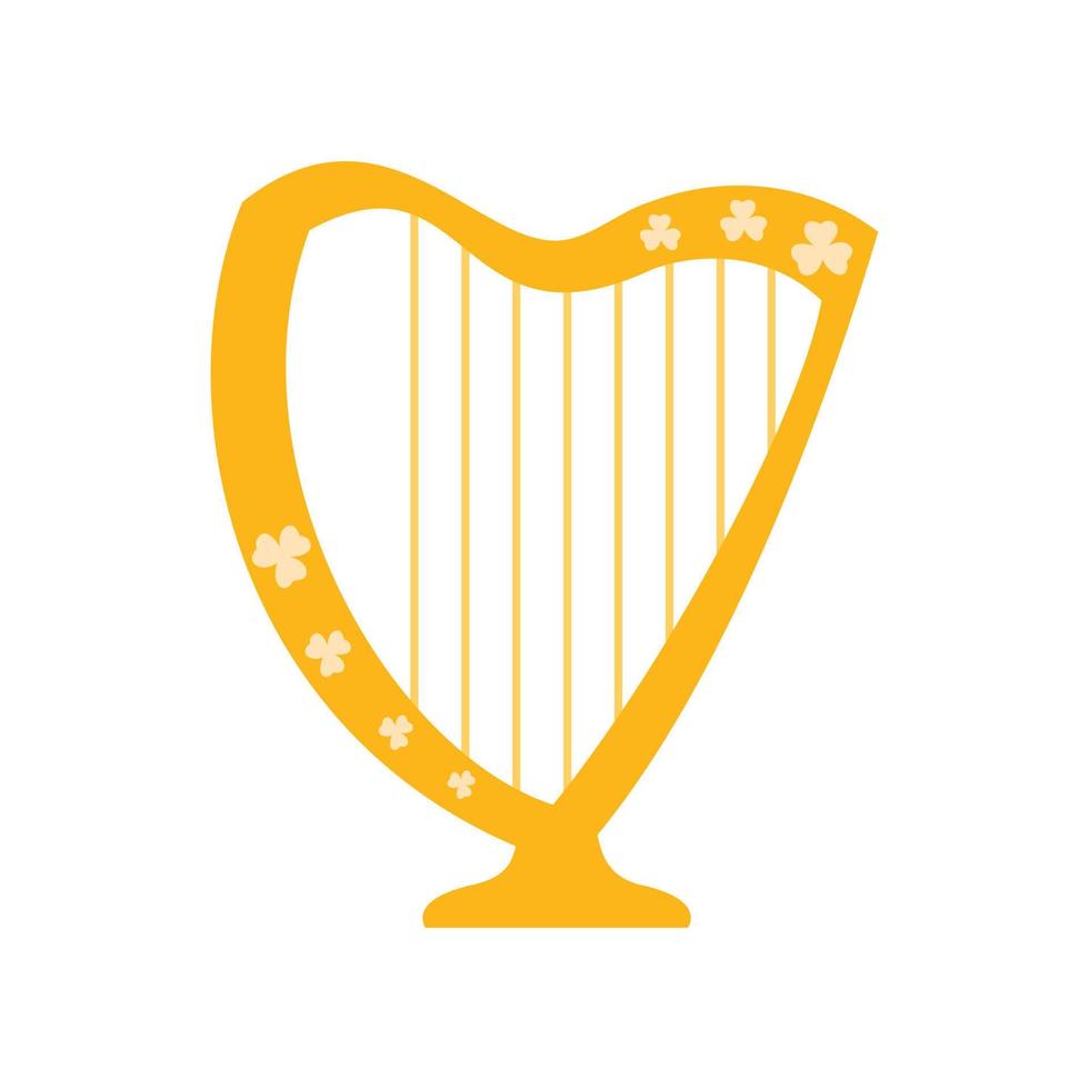 harpe avec ornement de trèfle. élément de vacances saint patricks day. harpe festive isolée sur fond blanc. illustration vectorielle plate vecteur
