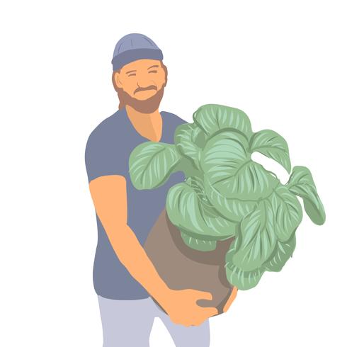 portrait style jeune garçon avec des plantes vector illustration