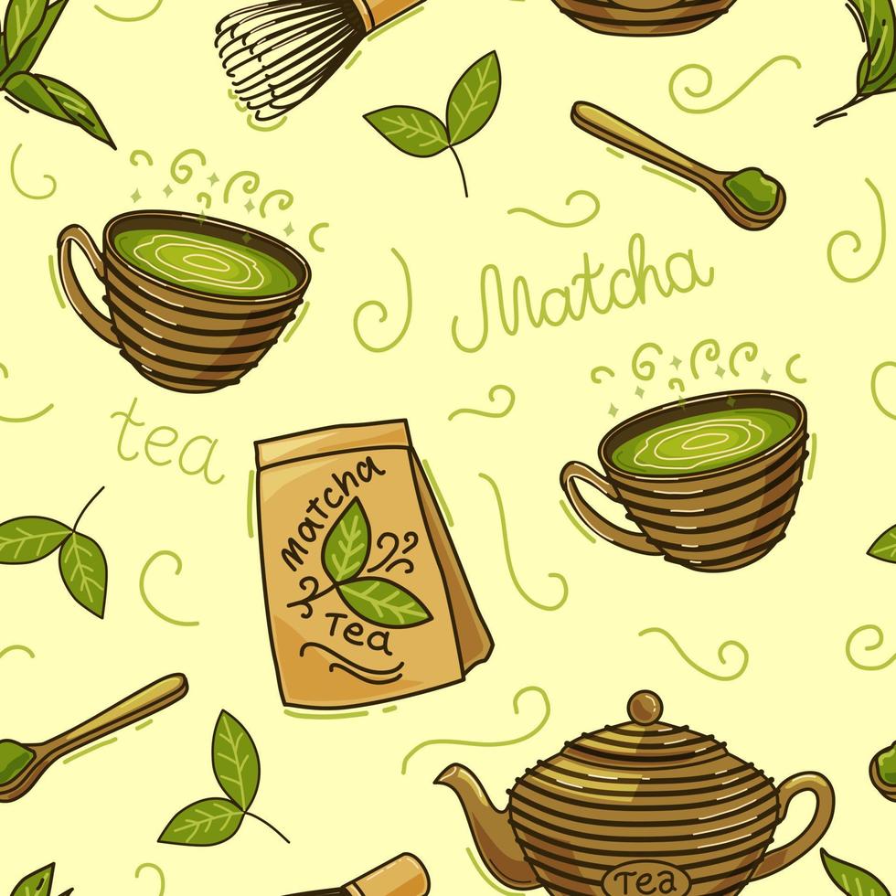 modèle sans couture de thé matcha. illustration vectorielle. vecteur