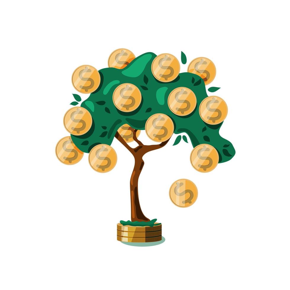 arbre d'argent avec des pièces en dollars sur un fond blanc isolé. le concept de croissance, de richesse, de dépôt. vecteur. vecteur