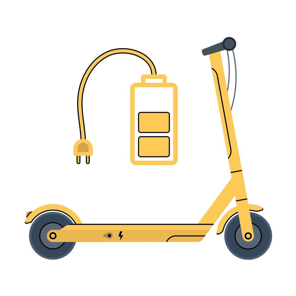 scooter électrique. indicateur de charge de la batterie. transport écologique pour la marche et la livraison. illustration vectorielle dans un style plat sur fond isolé blanc. vecteur