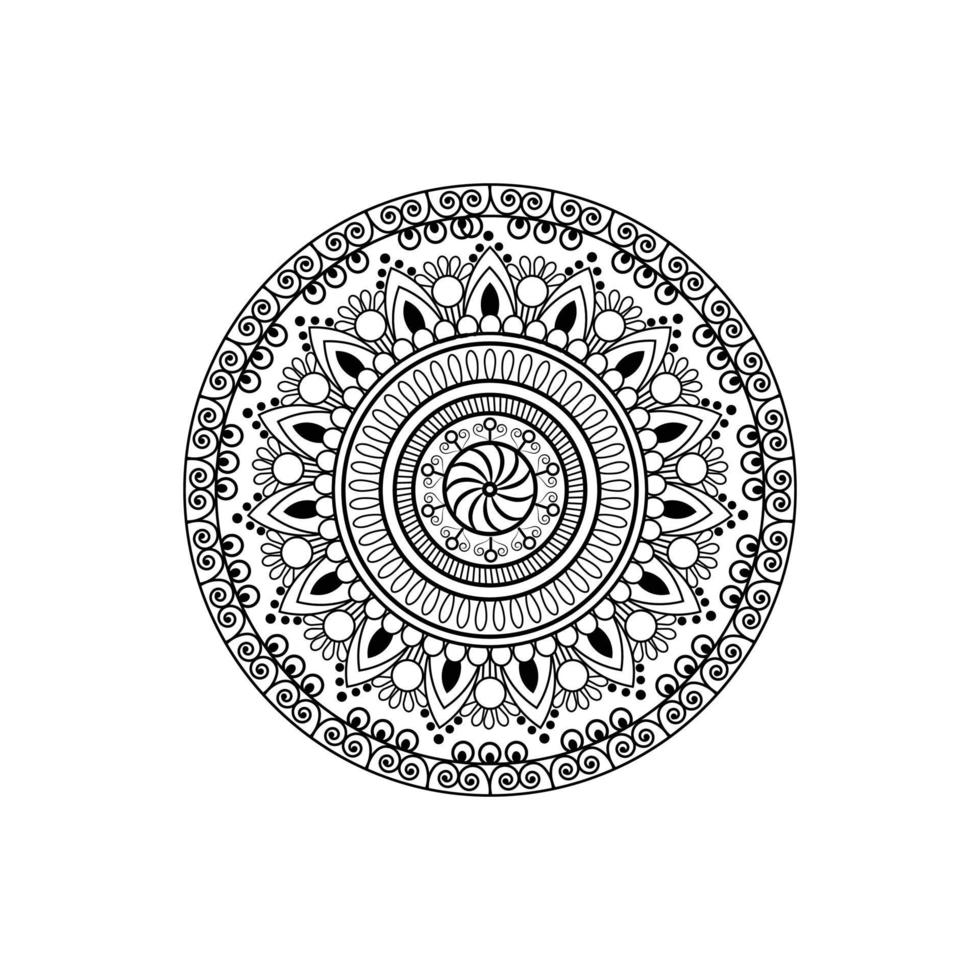 mandala ethnique rond noir et blanc, illustration vectorielle sur fond blanc. peut être utilisé pour le livre de coloriage, la carte de voeux, l'impression d'étuis de téléphone, etc. motifs islamiques, arabes, pakistanais, marocains, turcs. vecteur