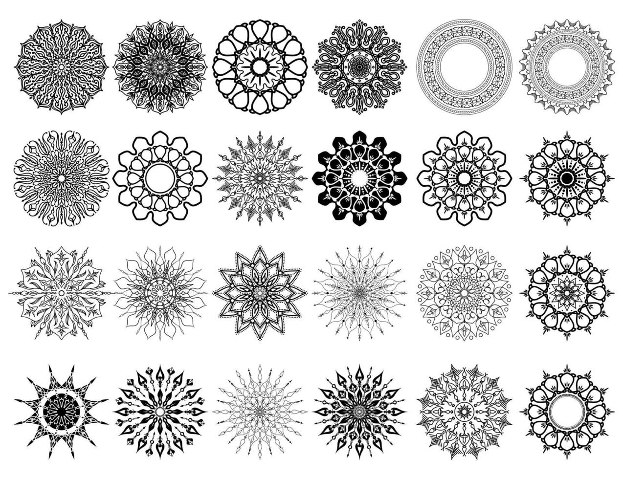 illustration d'une collection de dessins d'ornements de mandala, une variété de formes vectorielles délicates, bon pour une variété de dessins, cartes d'invitation vecteur