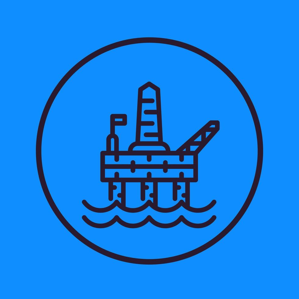 icône de ligne de plate-forme de forage pétrolier et gazier en cercle, illustration vectorielle vecteur