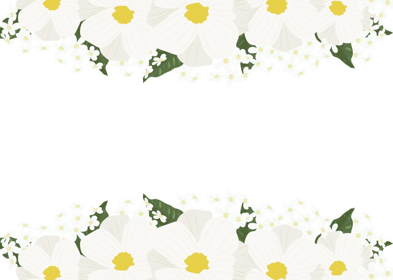 cosmos blanc et fleurs d'hortensia vert avec cadre doré sur fond aquarelle modèle de carte 5x7 pour invitation de mariage, saint valentin, anniversaire ou fête des mères vecteur