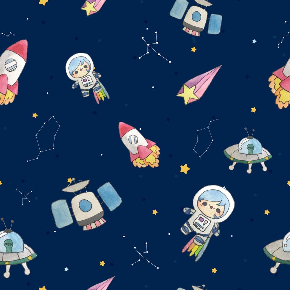 modèle sans couture d'astronaute de galaxie de style dessin animé d'enfant mignon vecteur