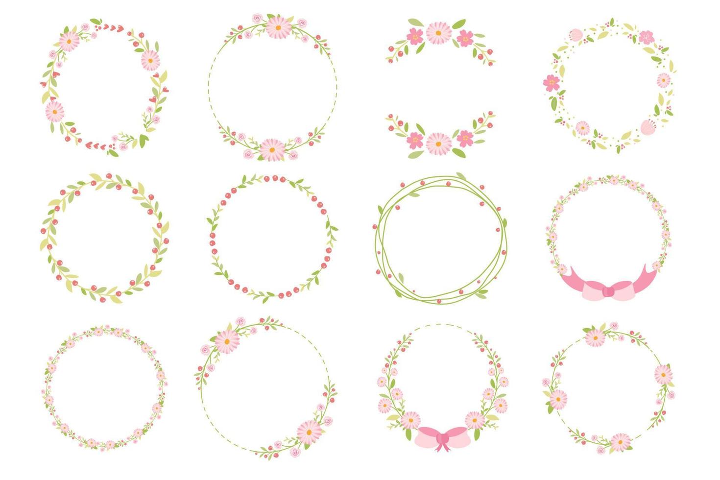 guirlande de printemps marguerite pastel rose doodle collection de style plat vecteur