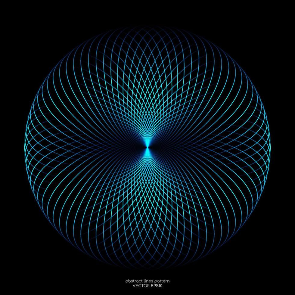motif de tissage abstrait de lignes lumineuses à spectre coloré en forme de cercle isolé sur fond noir. illustration vectorielle dans la technologie conceptuelle, la science, la musique, la modernité. vecteur