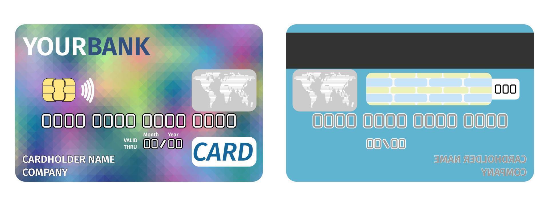 carte de crédit bancaire style plat lumineux. imprimer nouveau vecteur
