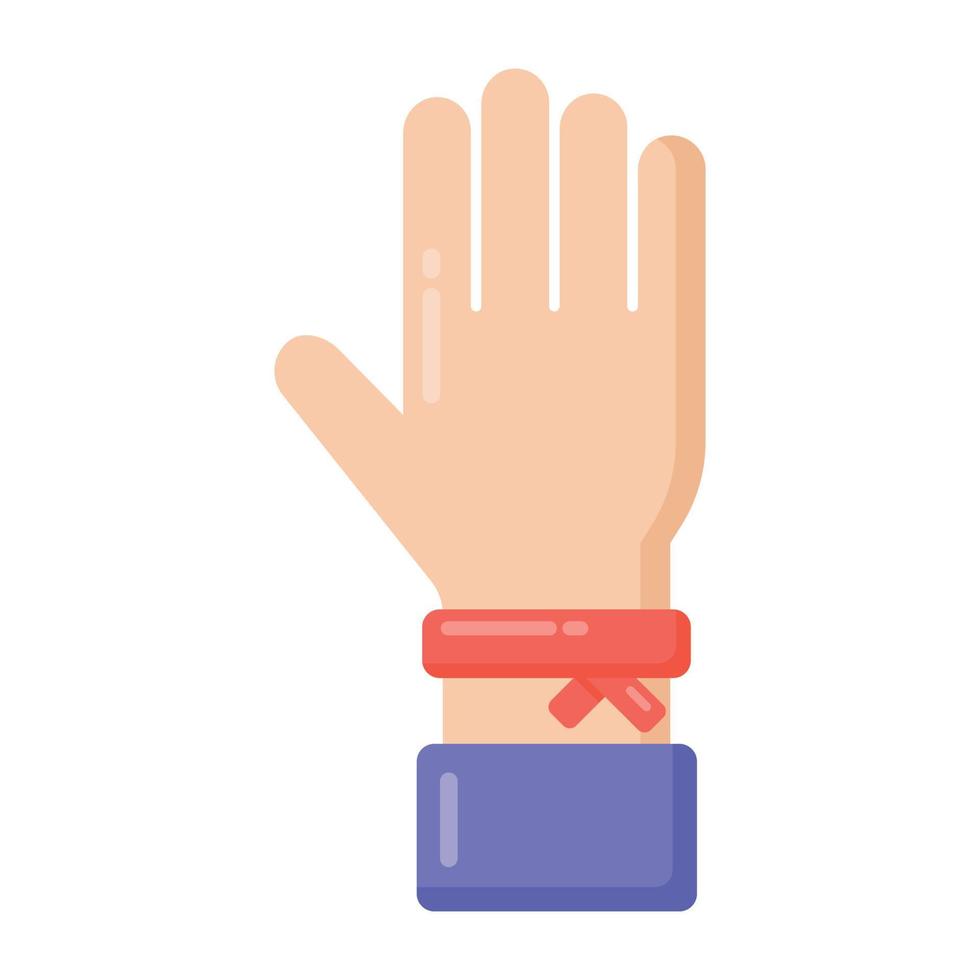 main avec ruban indiquant l'icône plate du bracelet vecteur