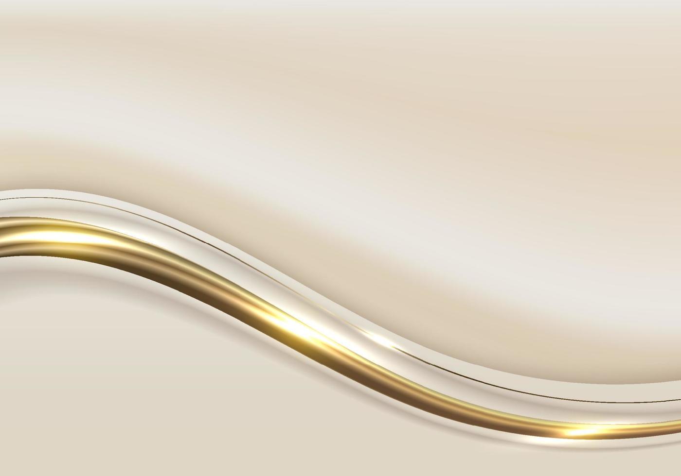 forme abstraite élégante de vague blanche et brune avec des lignes courbes dorées 3d arrondies et des étincelles légères sur fond propre vecteur