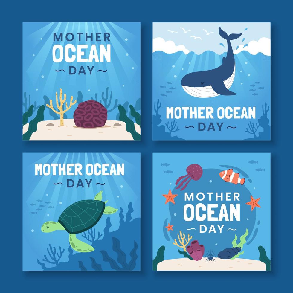 modèle de publication sur les médias sociaux de la journée de l'océan mère vecteur