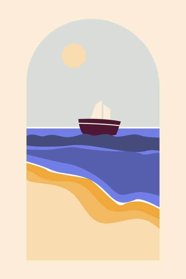 paysage marin abstrait minimaliste. illustration de dessin animé plat de vecteur