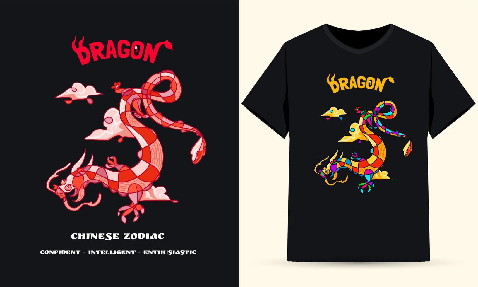 illustration du dragon du zodiaque chinois couleur rouge adaptée à la sérigraphie vecteur