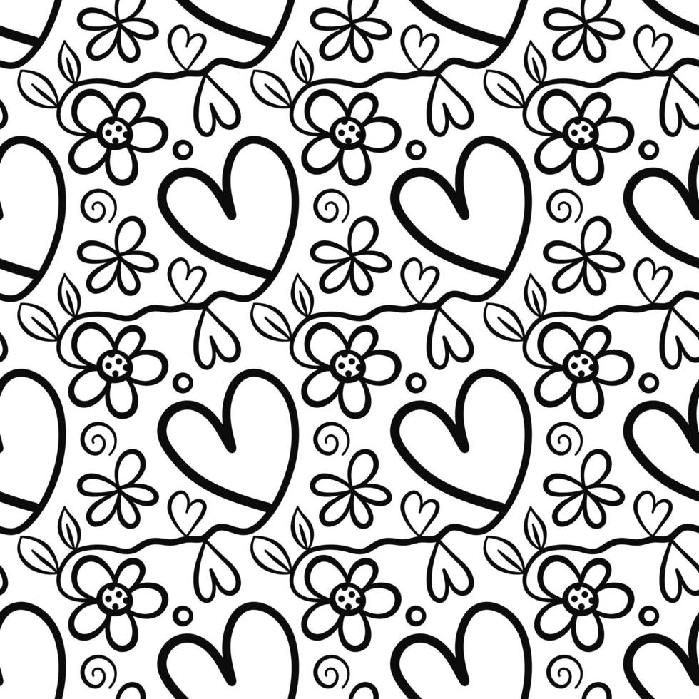 motif de ligne doodle coeurs floraux saint valentin vecteur