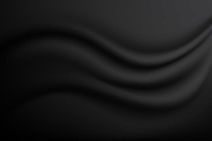 Soie noire satinée. Tissu Tissu Textile avec plis ondulés. Fond de texture abstraite. Tissu pli. vecteur
