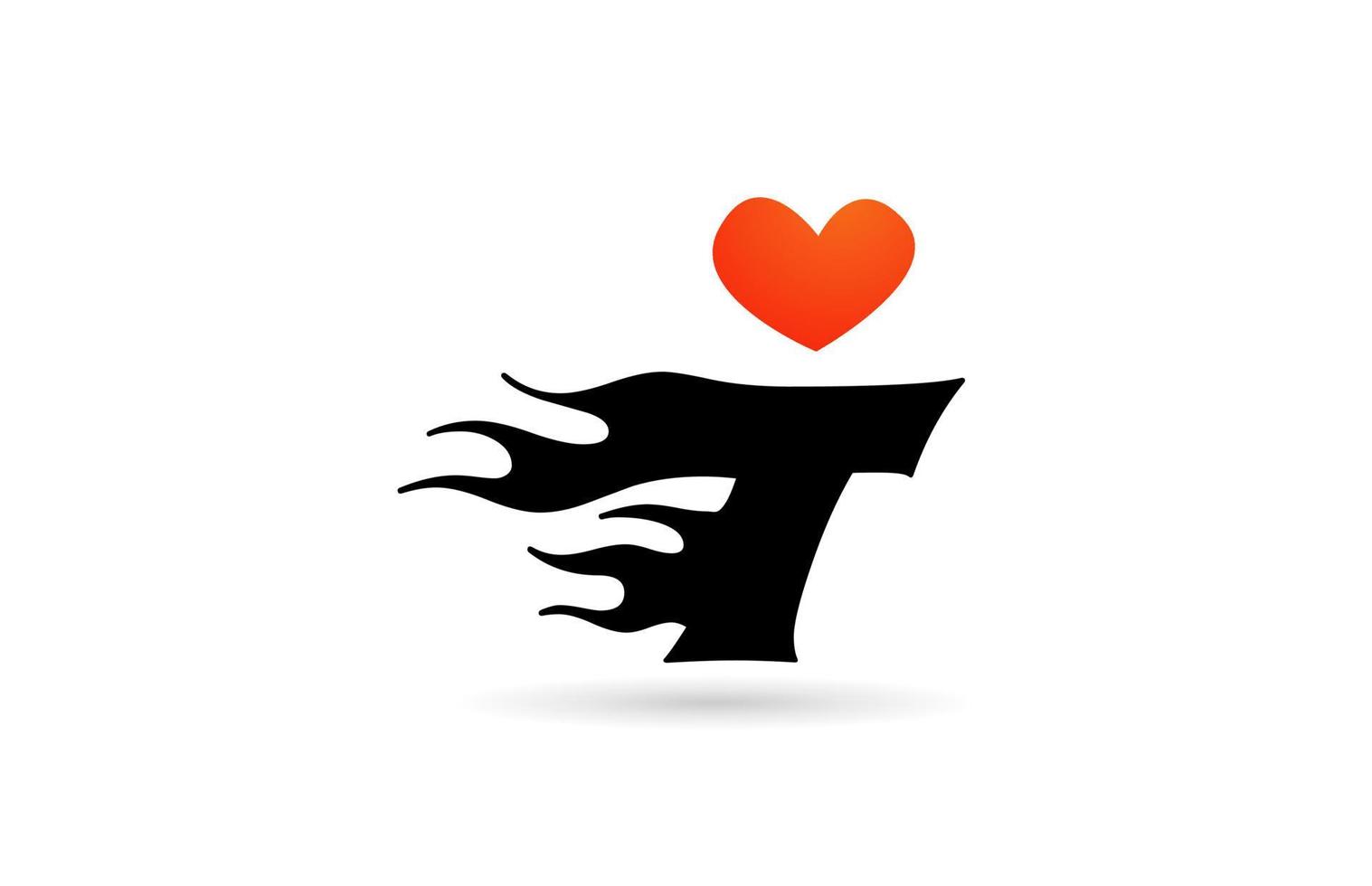 t icône de conception de logo lettre alphabet. modèle créatif pour les entreprises avec des flammes de coeur d'amour vecteur
