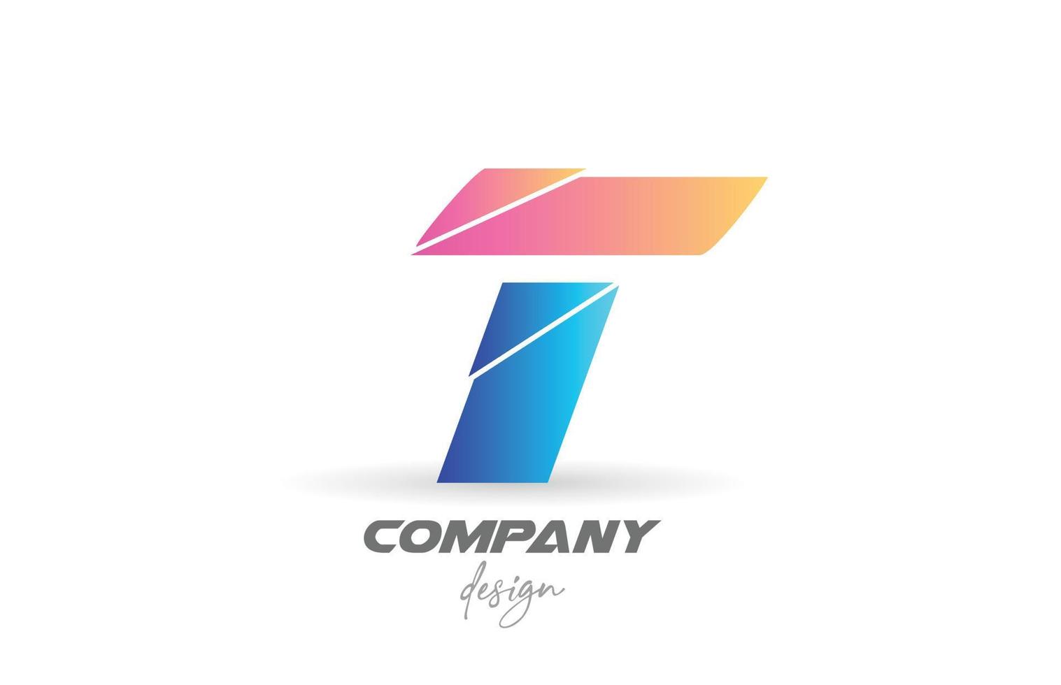 icône colorée du logo de la lettre de l'alphabet t avec un design en tranches et des couleurs roses bleues. modèle créatif pour les entreprises et les entreprises vecteur