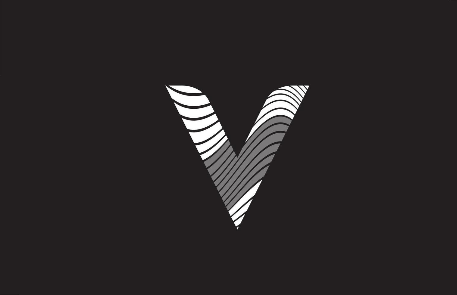 lignes noires et blanches v création de logo icône lettre alphabet. modèle créatif pour les entreprises vecteur