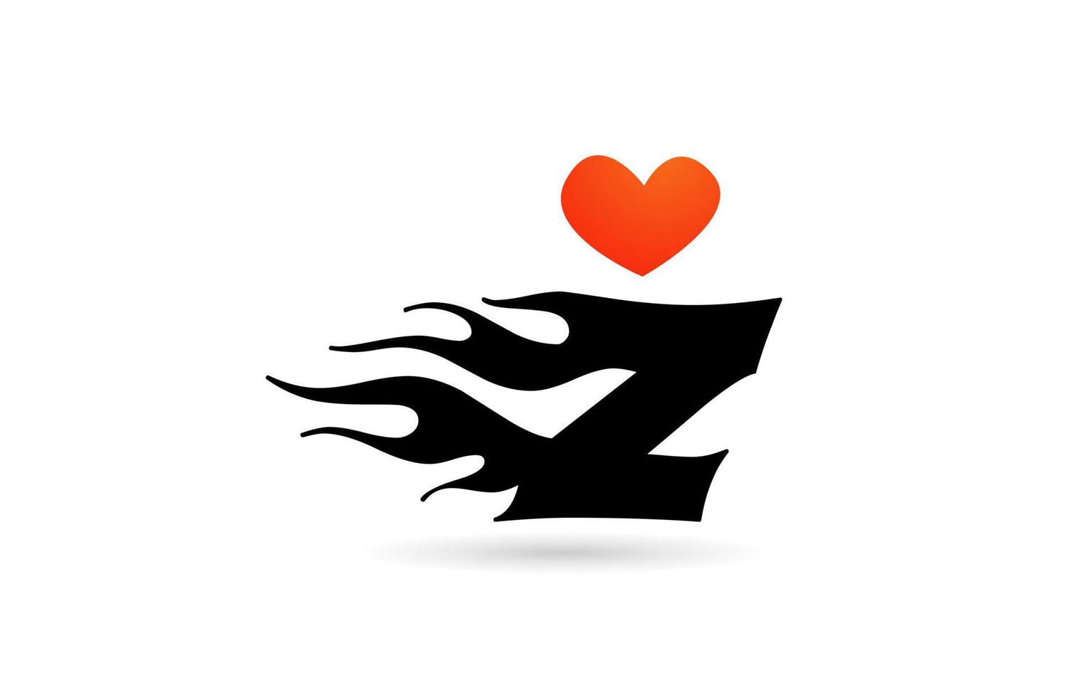 icône de conception de logo lettre alphabet z. modèle créatif pour les entreprises avec des flammes de coeur d'amour vecteur