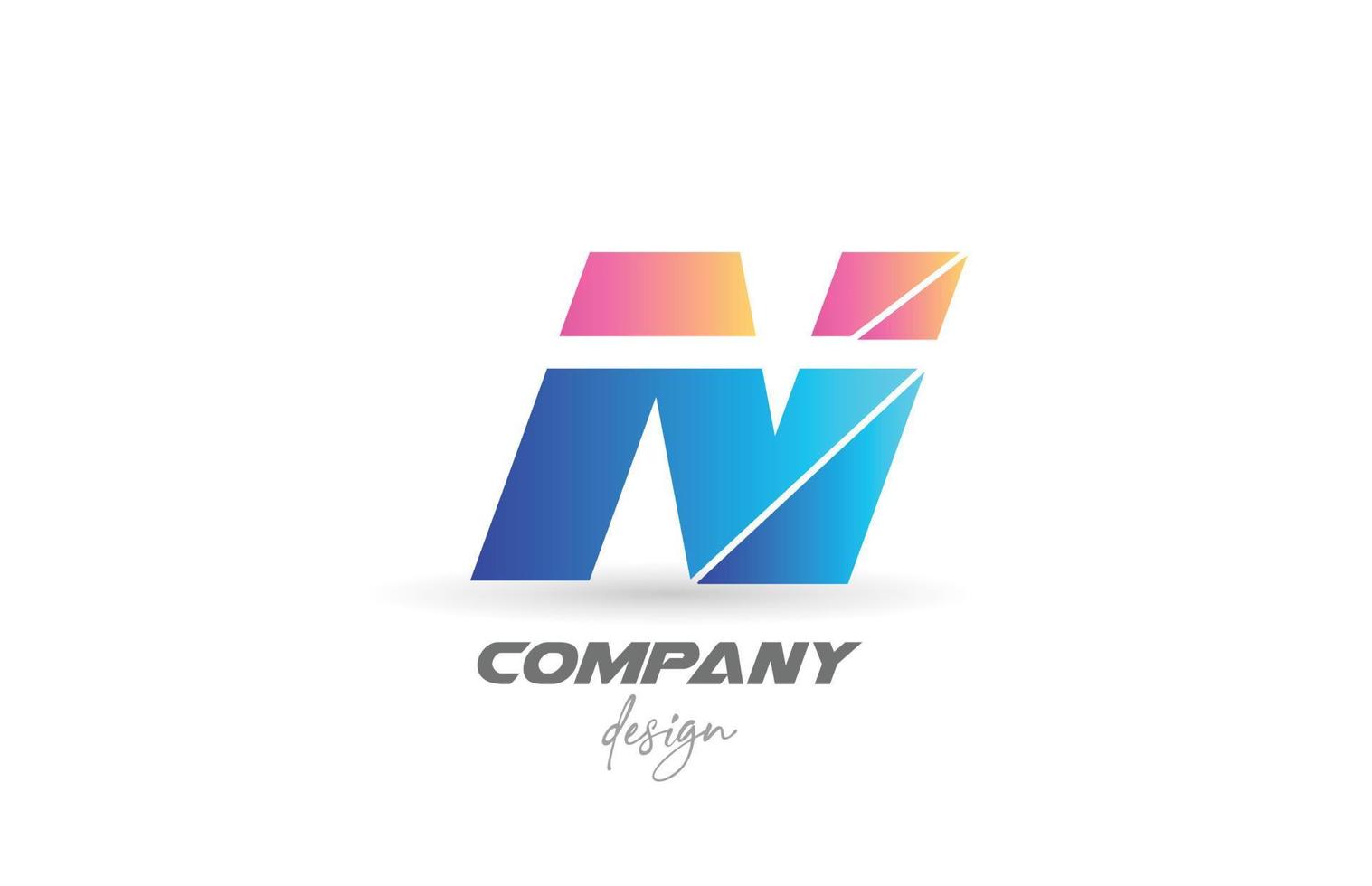 icône colorée du logo de la lettre de l'alphabet n avec un design en tranches et des couleurs roses bleues. modèle créatif pour les entreprises et les entreprises vecteur