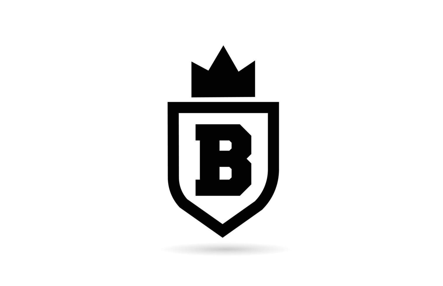 logo d'icône de lettre d'alphabet b noir et blanc avec conception de bouclier et de couronne de roi. modèle créatif pour les entreprises et les entreprises vecteur