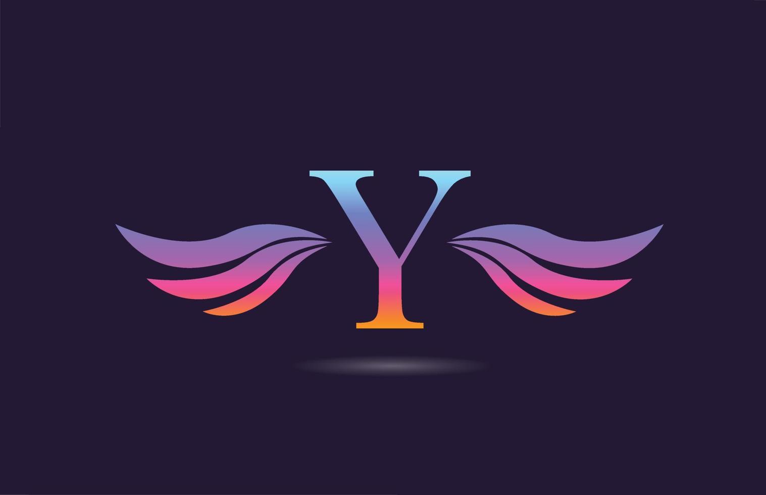 création colorée d'icône de logo de lettre alphabet y avec des ailes. modèle créatif pour entreprise et entreprise en jaune rose vecteur