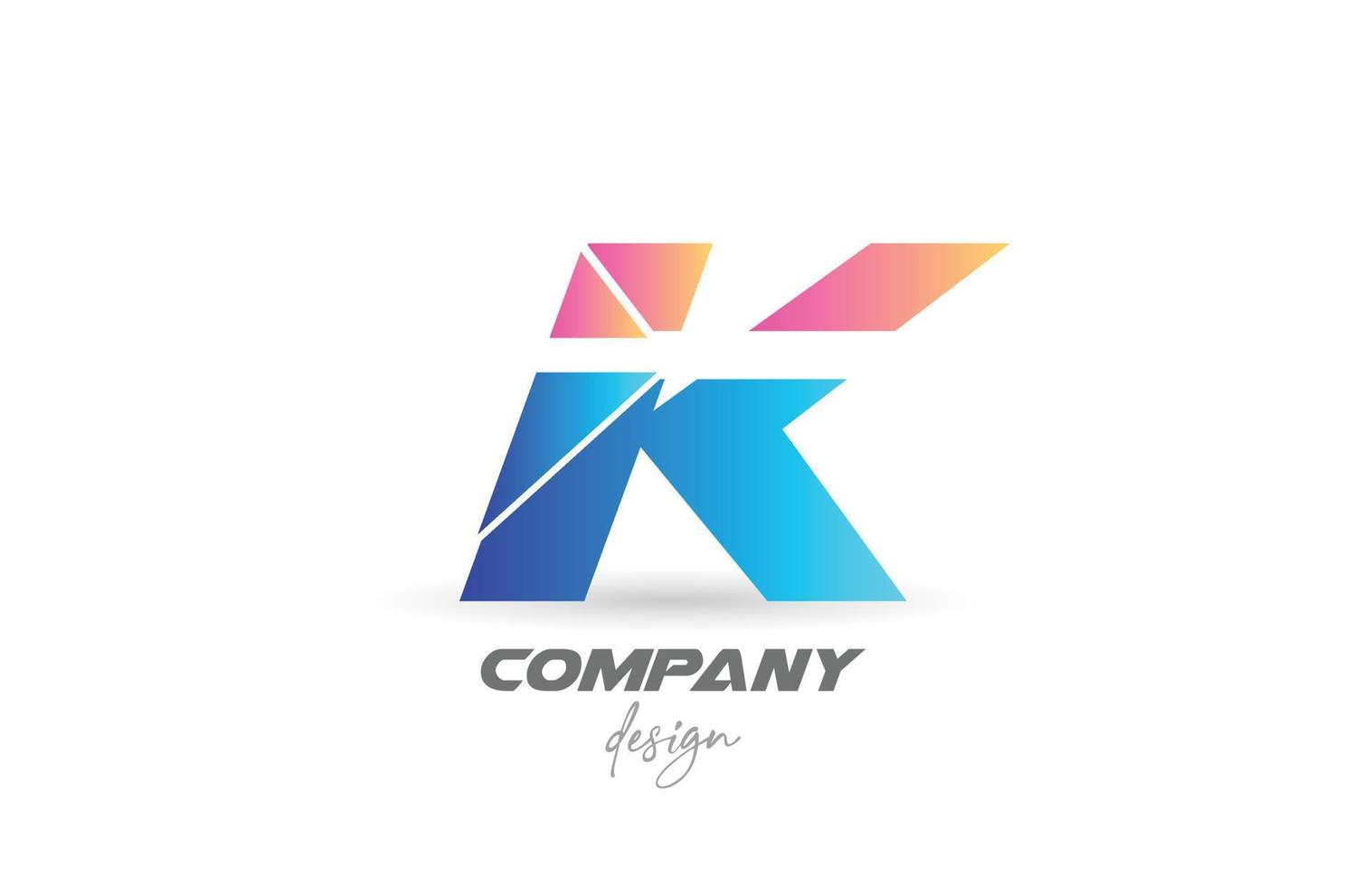 icône colorée du logo de la lettre de l'alphabet k avec un design en tranches et des couleurs roses bleues. modèle créatif pour les entreprises et les entreprises vecteur