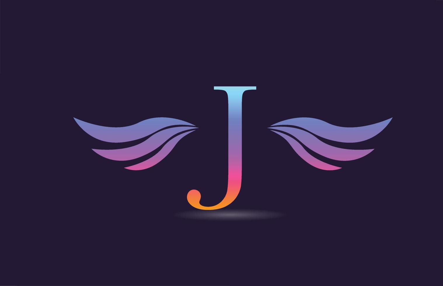 création colorée d'icône de logo de lettre d'alphabet j avec des ailes. modèle créatif pour entreprise et entreprise en jaune rose vecteur