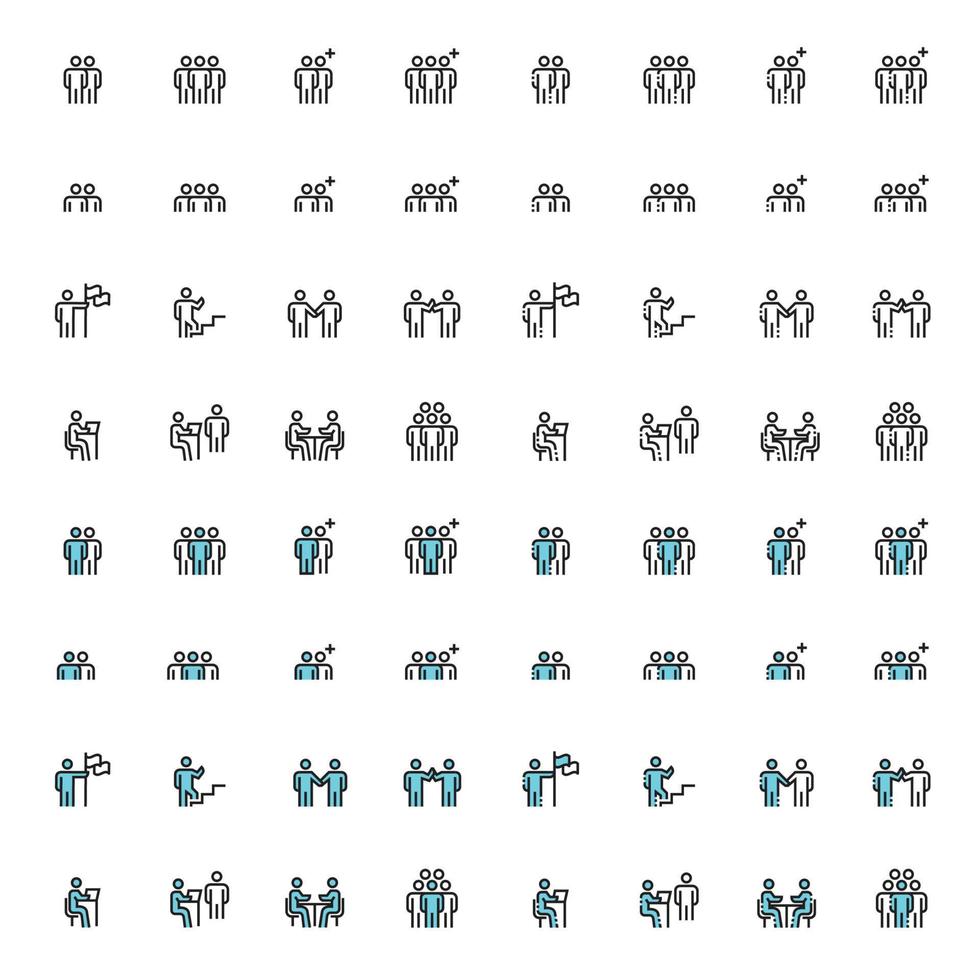 gens, icônes, ligne, travail, groupe, équipe, ensemble, vecteur