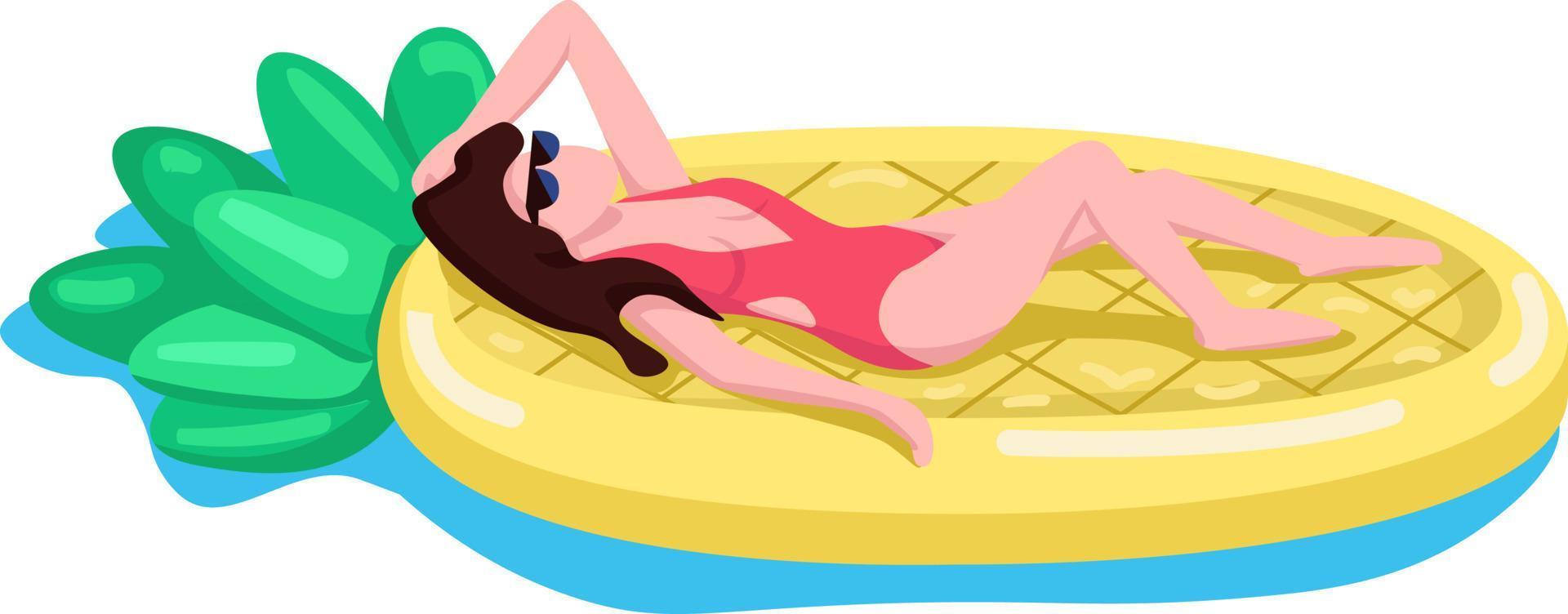 femme sur matelas pneumatique ananas personnage de vecteur de couleur semi-plat