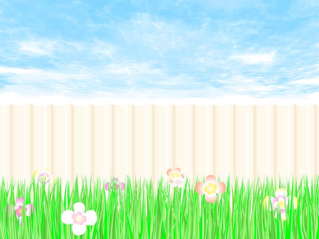 Jardinage clôture une arrière-cour avec un ciel bleu. vecteur