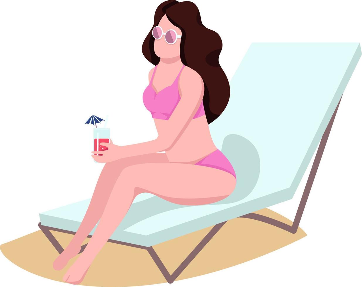 femme sur la plage longue caractère vectoriel de couleur semi-plat