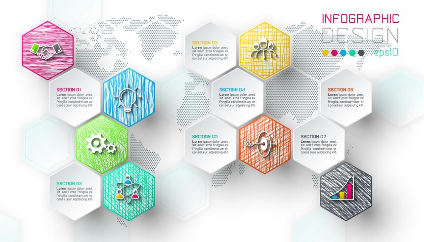 Étiquettes de filet d&#39;affaires hexagone forme barre infographique. vecteur