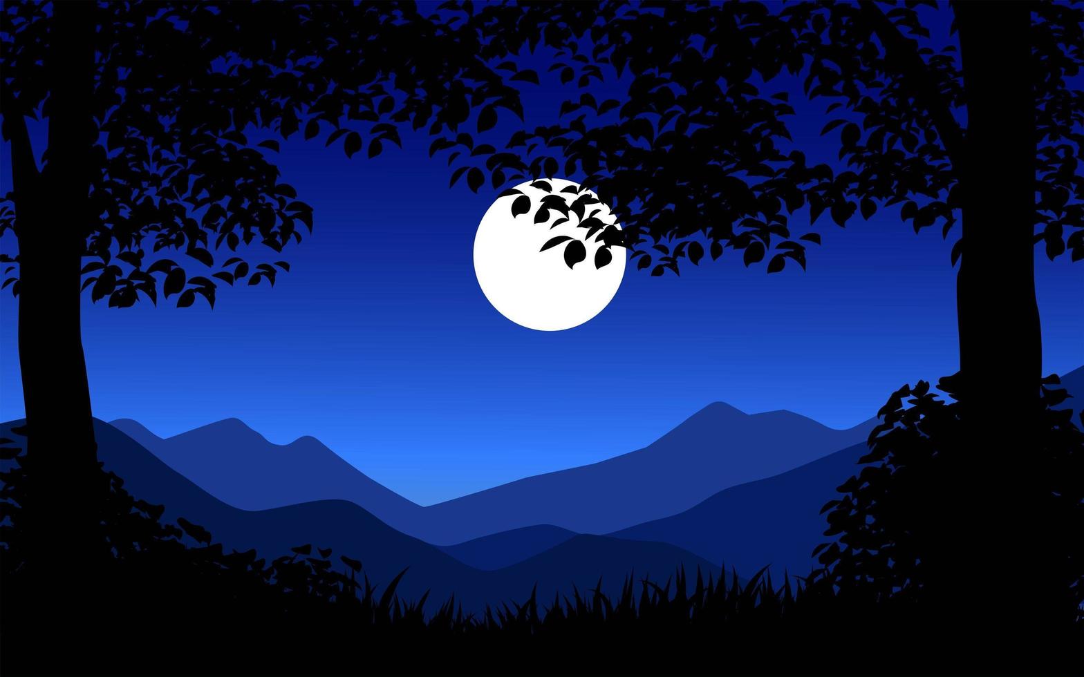 silhouette d'arbre et illustration de la pleine lune vecteur