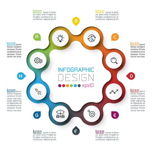 Huit cercles avec infographie icône affaires. vecteur