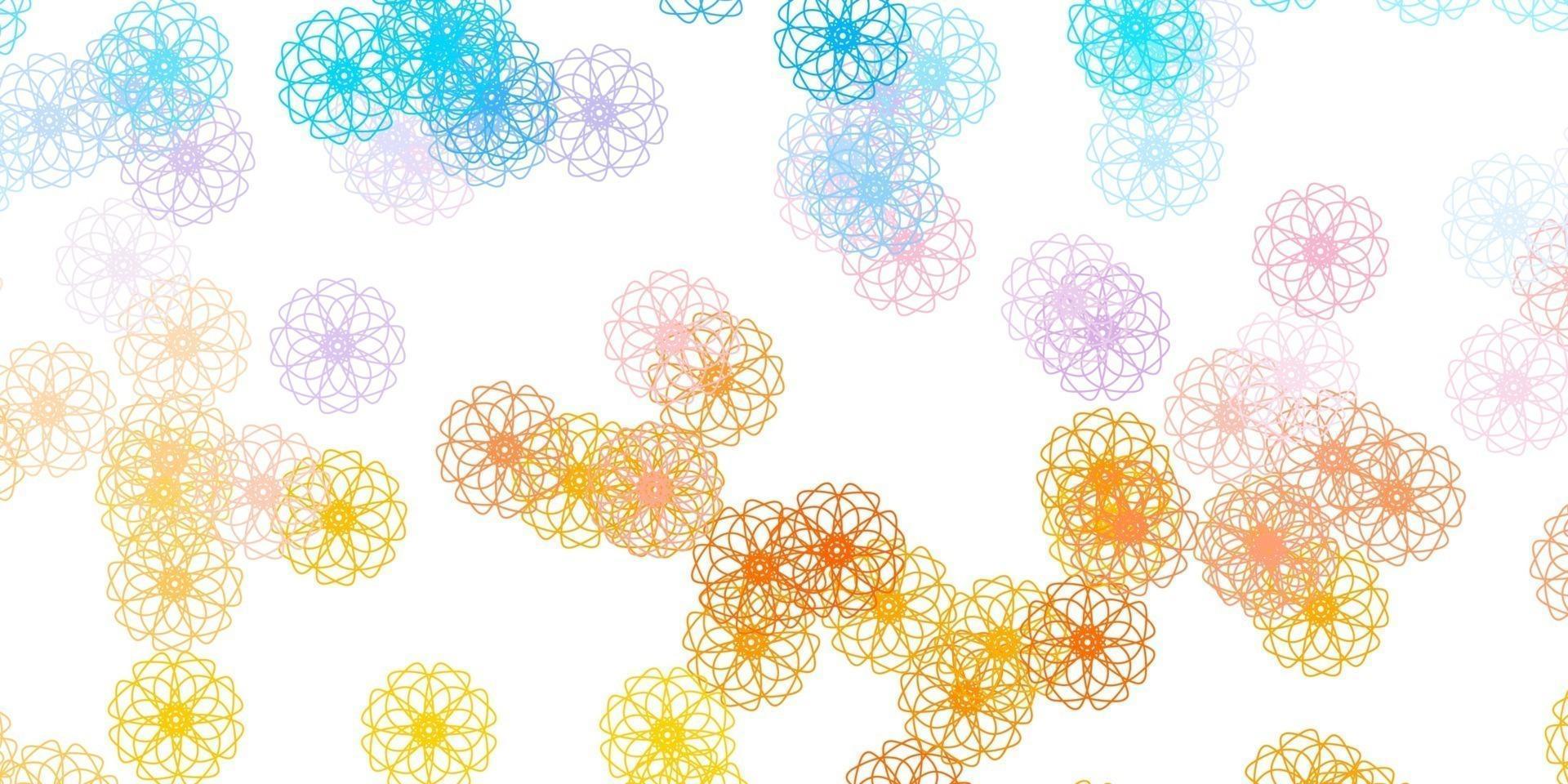 motif de doodle vecteur bleu clair, jaune avec des fleurs.