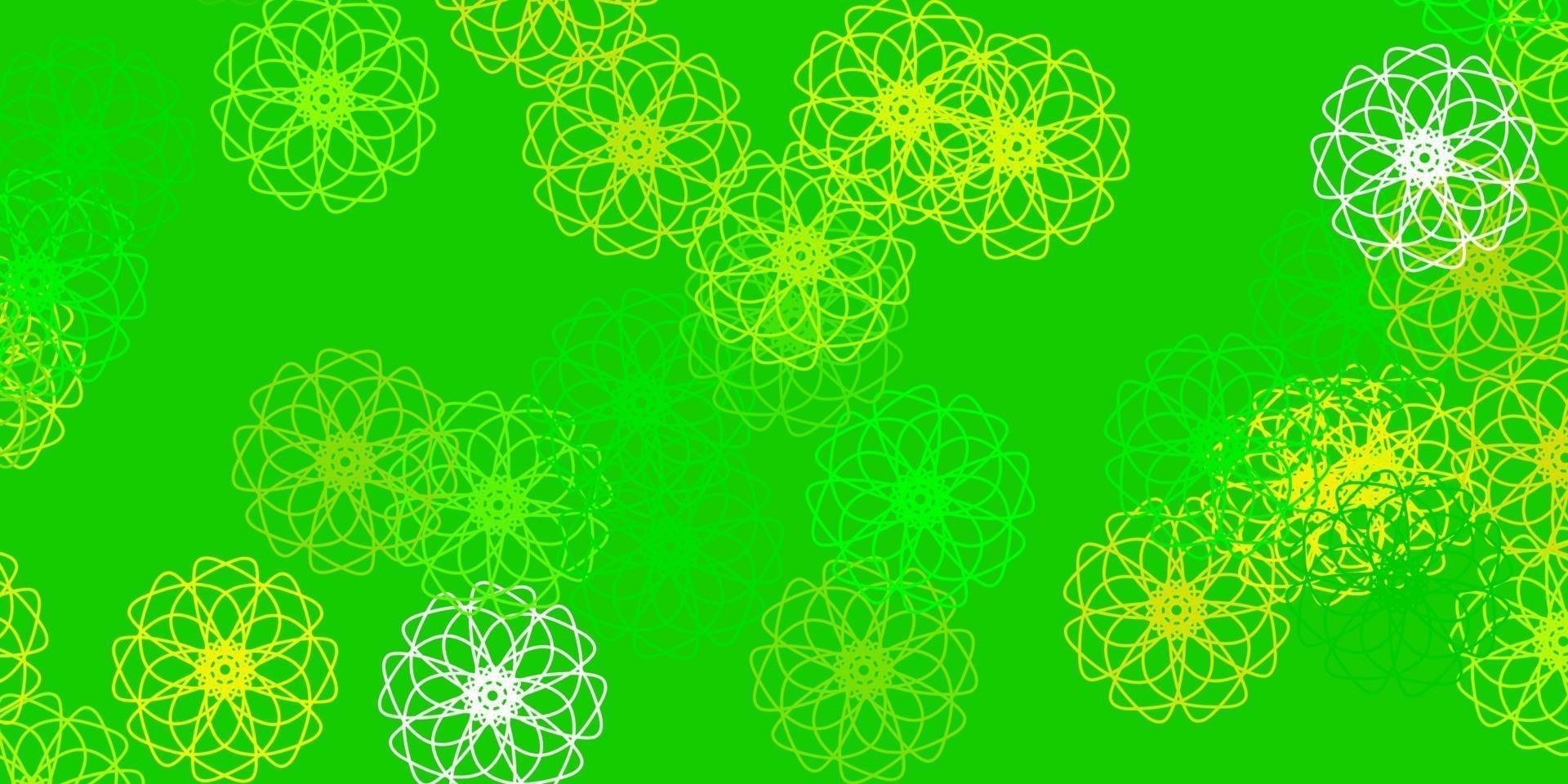 texture de doodle vecteur vert clair, jaune avec des fleurs.