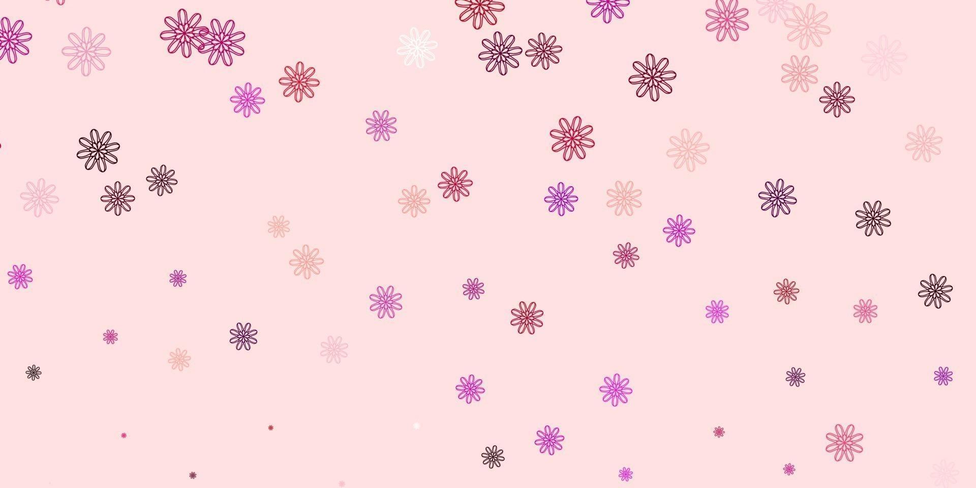 modèle de doodle de vecteur rose clair avec des fleurs.